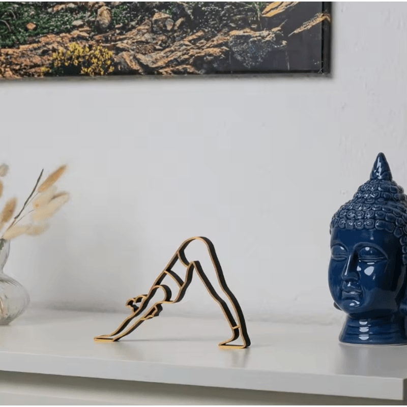 Abstract Yoga Lady Metal Sculpture Modern Meditation Figurine With Wooden Base 1