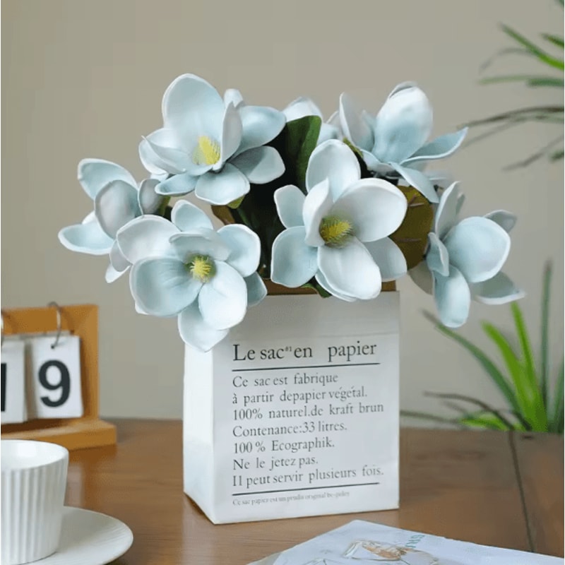 Artificial Magnolia Flower Bundle Elegant 3Branch Silk Floral Decor For Home Table Styling 1