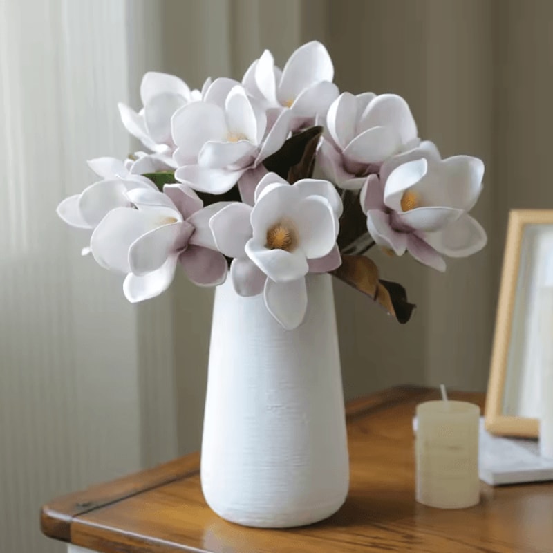 Artificial Magnolia Flower Bundle Elegant 3Branch Silk Floral Decor For Home Table Styling 2