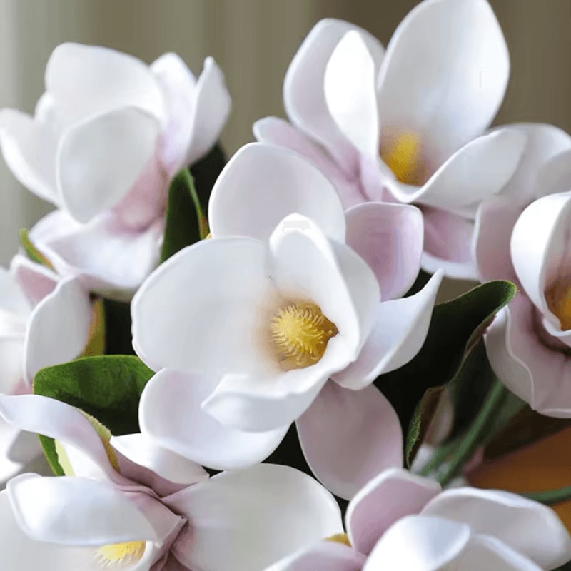 Artificial Magnolia Flower Bundle Elegant 3Branch Silk Floral Decor For Home Table Styling 3