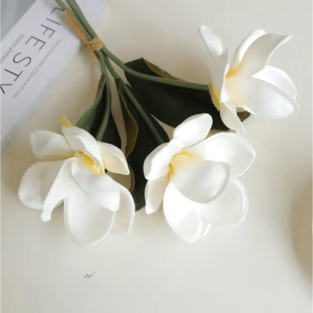 Artificial Magnolia Flower Bundle Elegant 3Branch Silk Floral Decor For Home Table Styling 5