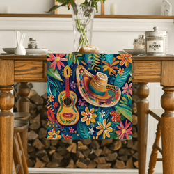 mexican style colorful linen table runner – cactus fiesta decor for dining, parties & home