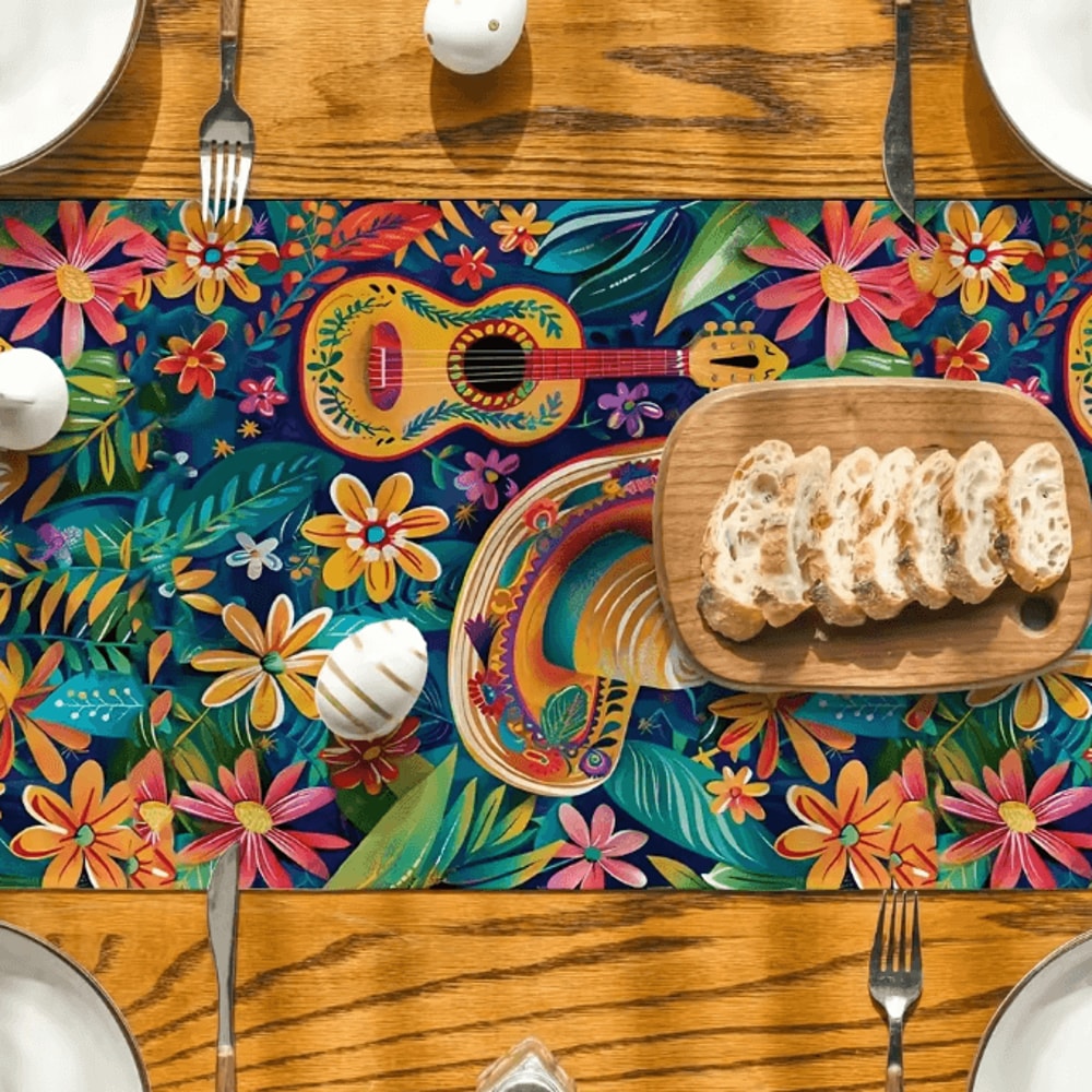 Mexican Style Colorful Linen Table Runner Cactus Fiesta Decor For Dining Parties Home 2