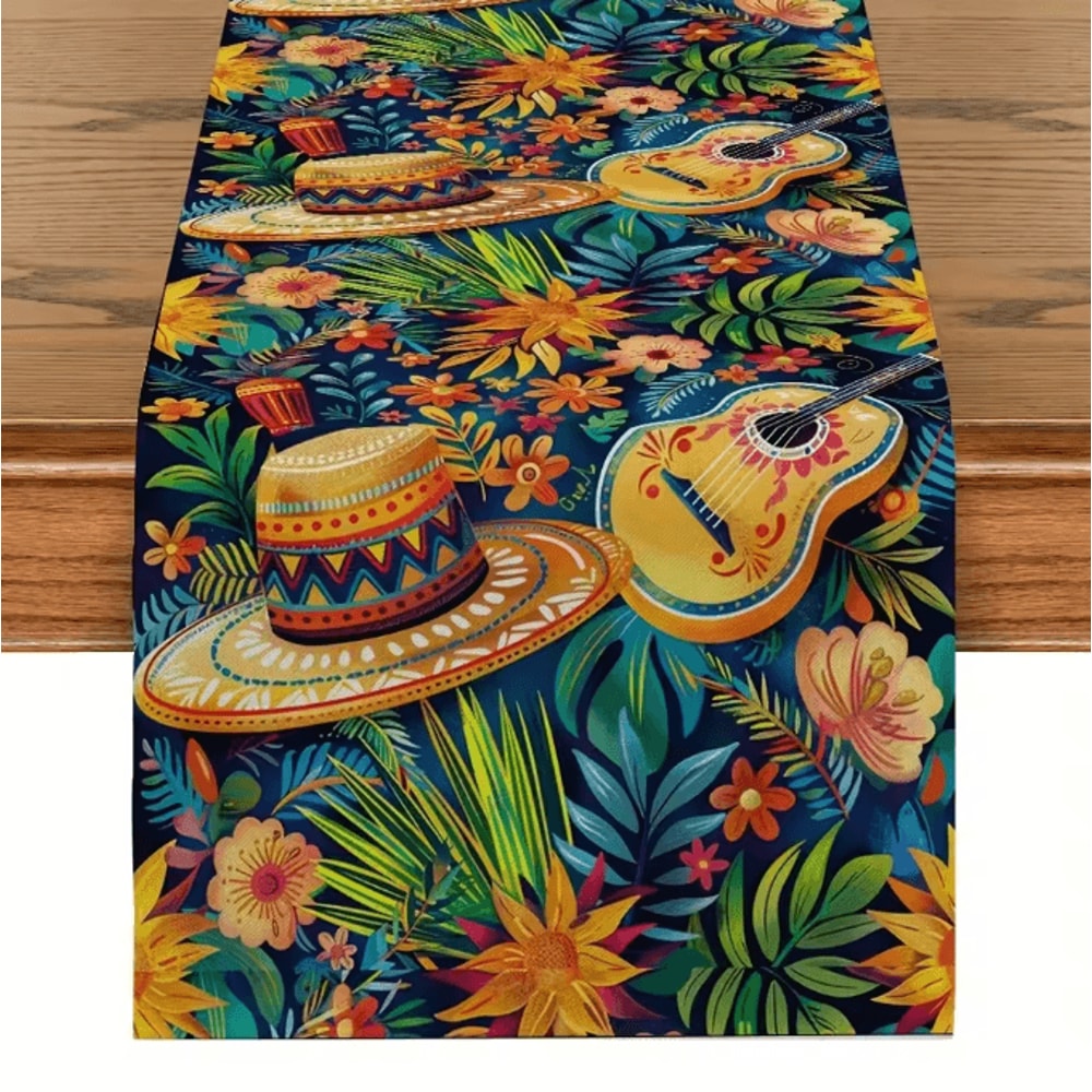 Mexican Style Colorful Linen Table Runner Cactus Fiesta Decor For Dining Parties Home 3