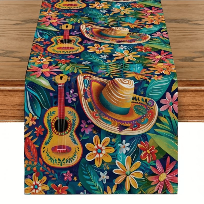 Mexican Style Colorful Linen Table Runner Cactus Fiesta Decor For Dining Parties Home 4