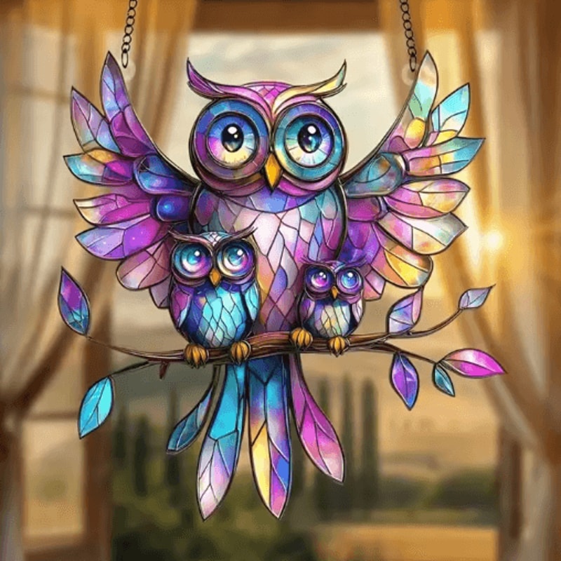 Colorful Owl Pendant Light Decorative Animal Hanging Lamp For Home Garden 3