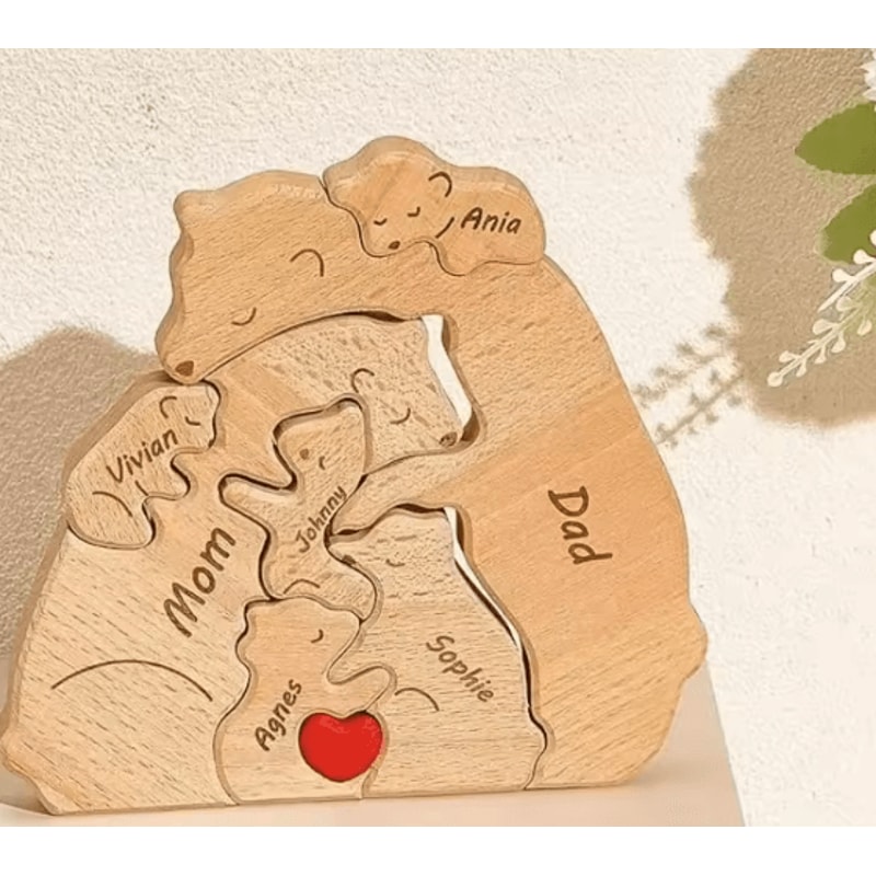 Custom Name Bear Puzzle Ornament Personalized Family Wooden Decor Keepsake 1