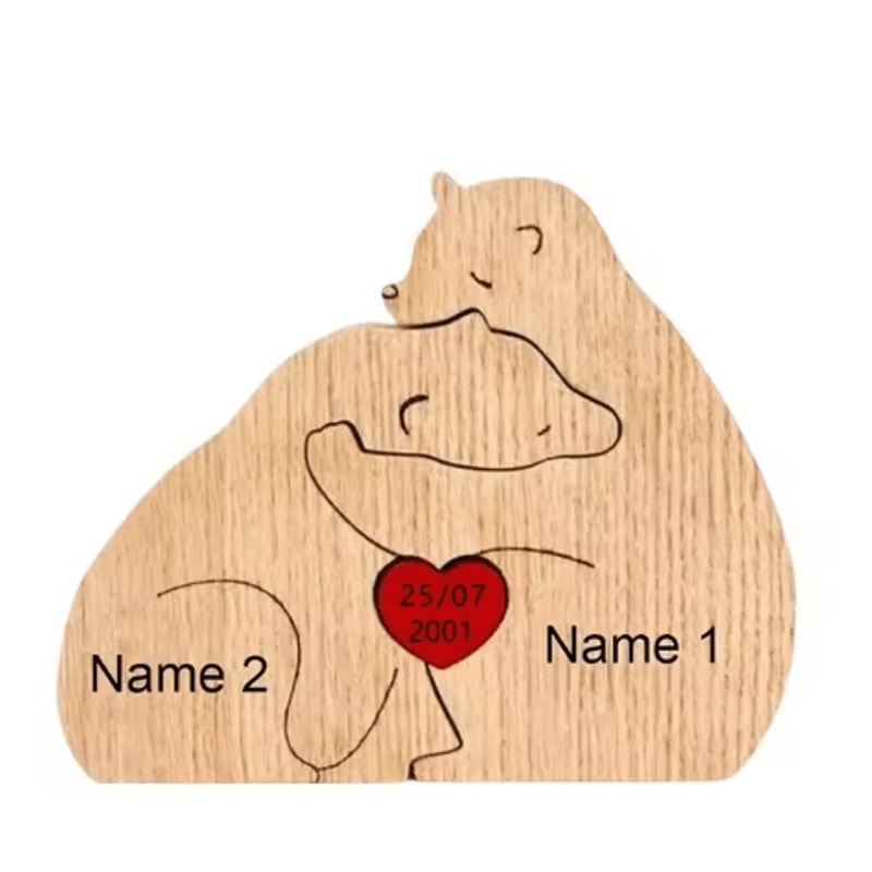 Custom Name Bear Puzzle Ornament Personalized Family Wooden Decor Keepsake 3