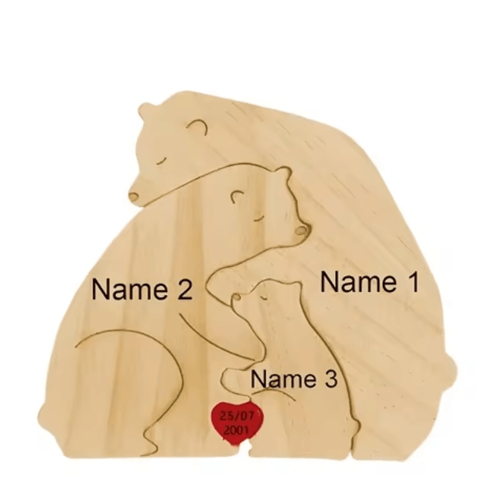 Custom Name Bear Puzzle Ornament Personalized Family Wooden Decor Keepsake 4