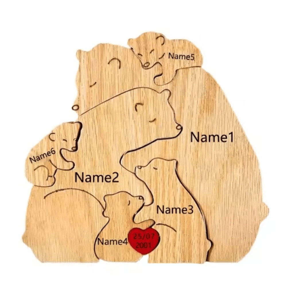 Custom Name Bear Puzzle Ornament Personalized Family Wooden Decor Keepsake 7