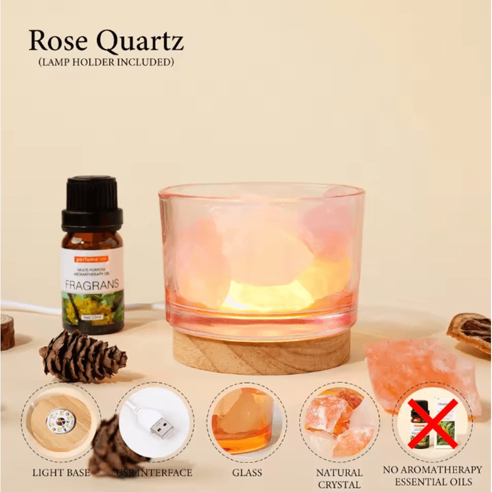 AuraGlow Natural Rose Quartz Crystal Aromatherapy Lamp For Relaxation Home Decor 3
