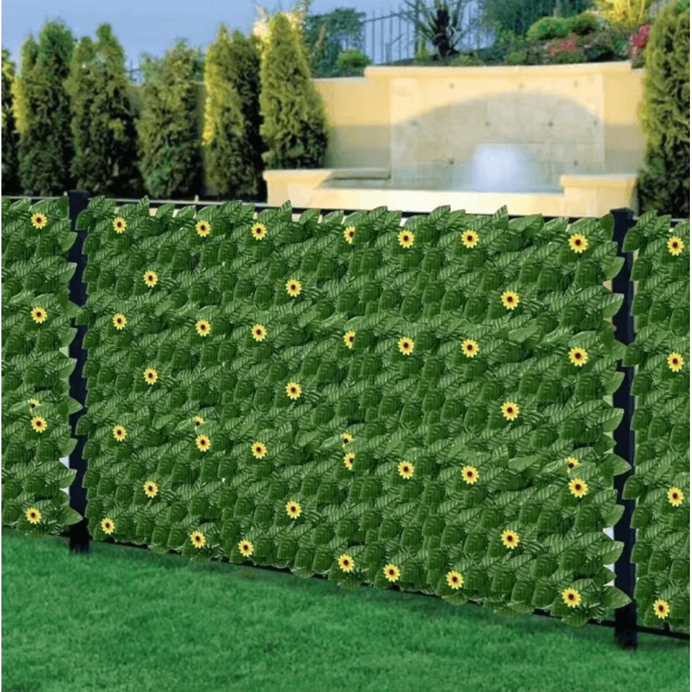 SunBloom Artificial Ivy Privacy Fence Screen With Sunflowers For Outdoor Decor 1