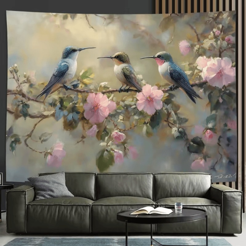 FloraVibe Hummingbird Floral Wall Tapestry Elegant Bedroom Office Decor 0