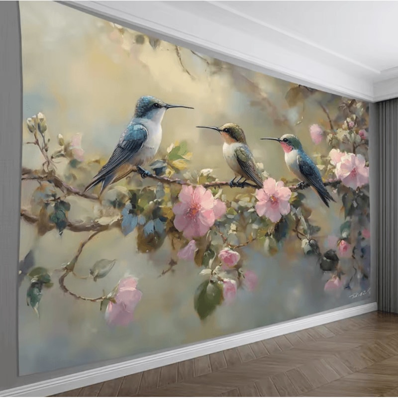 FloraVibe Hummingbird Floral Wall Tapestry Elegant Bedroom Office Decor 2