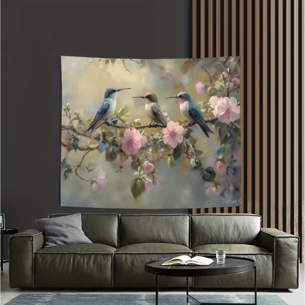 FloraVibe Hummingbird Floral Wall Tapestry Elegant Bedroom Office Decor 3