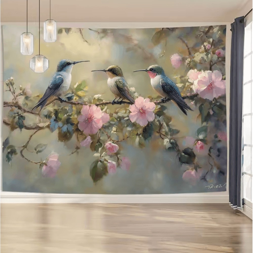 FloraVibe Hummingbird Floral Wall Tapestry Elegant Bedroom Office Decor 4