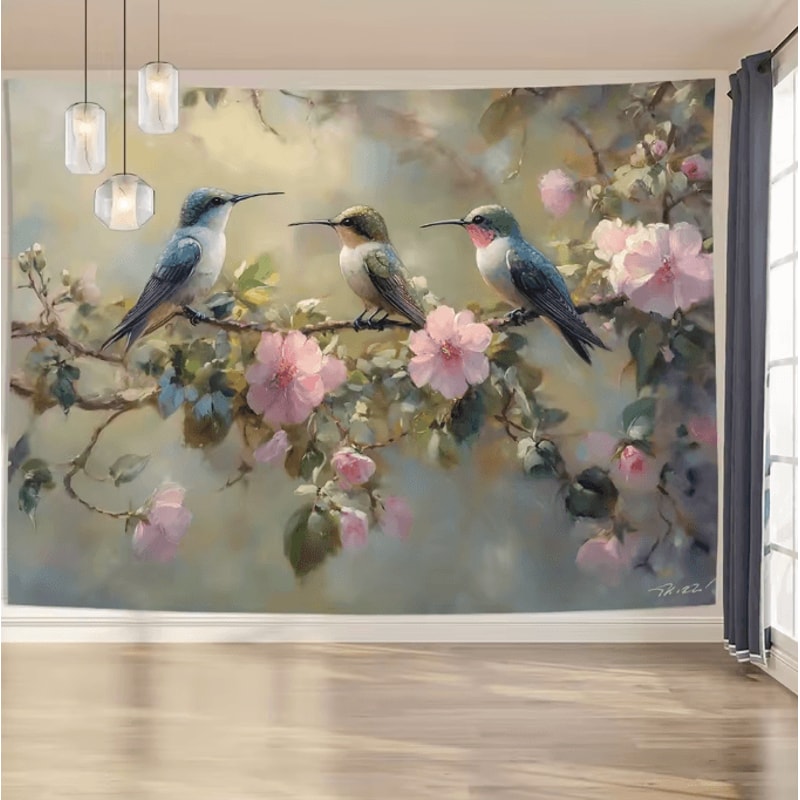 FloraVibe Hummingbird Floral Wall Tapestry Elegant Bedroom Office Decor 4