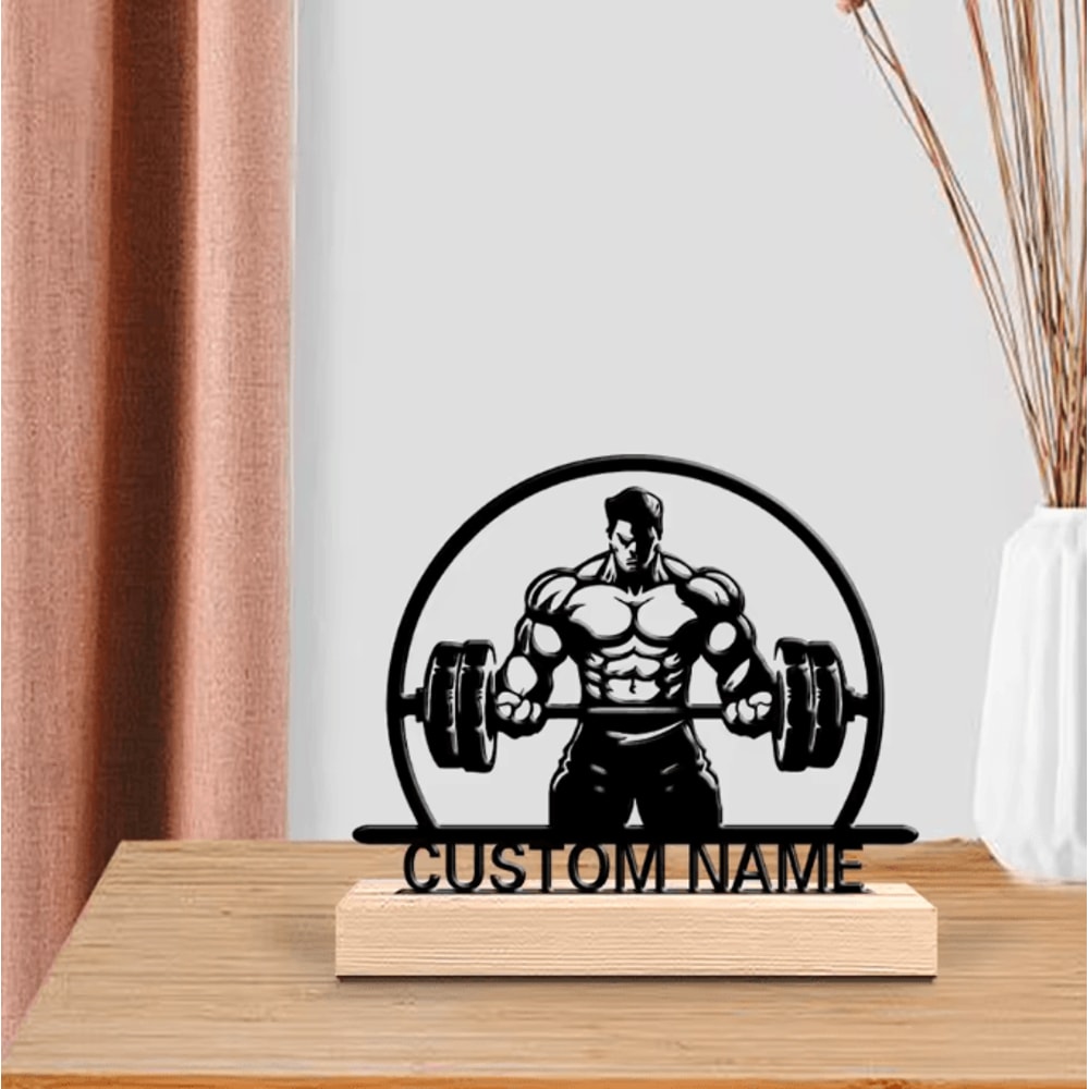 IronForm Personalized Weightlifting Metal Art Statue With Wooden Base Gym Gift Decor 1