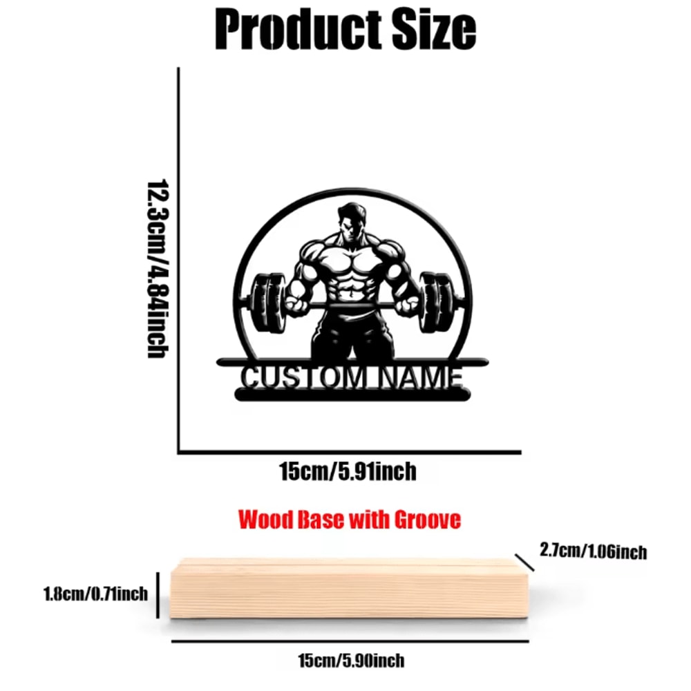 IronForm Personalized Weightlifting Metal Art Statue With Wooden Base Gym Gift Decor 2