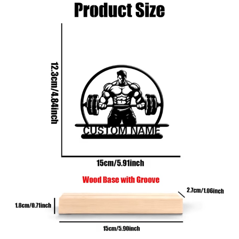 IronForm Personalized Weightlifting Metal Art Statue With Wooden Base Gym Gift Decor 2