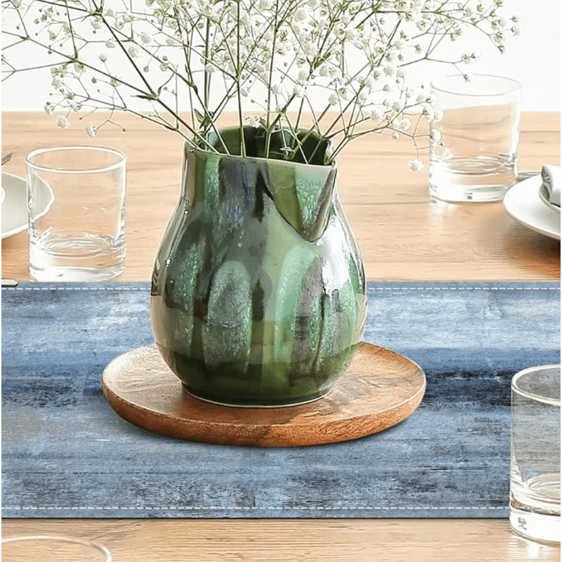 VIKAMA TieDye Farmhouse Linen Table Runner Rustic Dining Party Decor 3