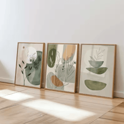 vikama 3pcs bohemian plant canvas wall art earth tone minimalist decor set