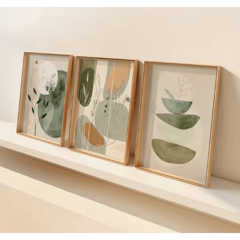 VIKAMA 3PCS Bohemian Plant Canvas Wall Art Earth Tone Minimalist Decor Set 2