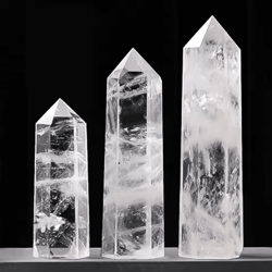 crystalaura natural clear quartz crystal point obelisk wand for healing & decor