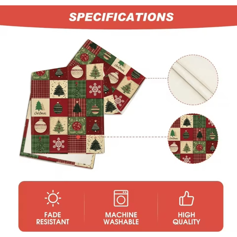 VIKAMA Christmas Plaid Linen Table Runner With Snowflake Xmas Ball Design 4