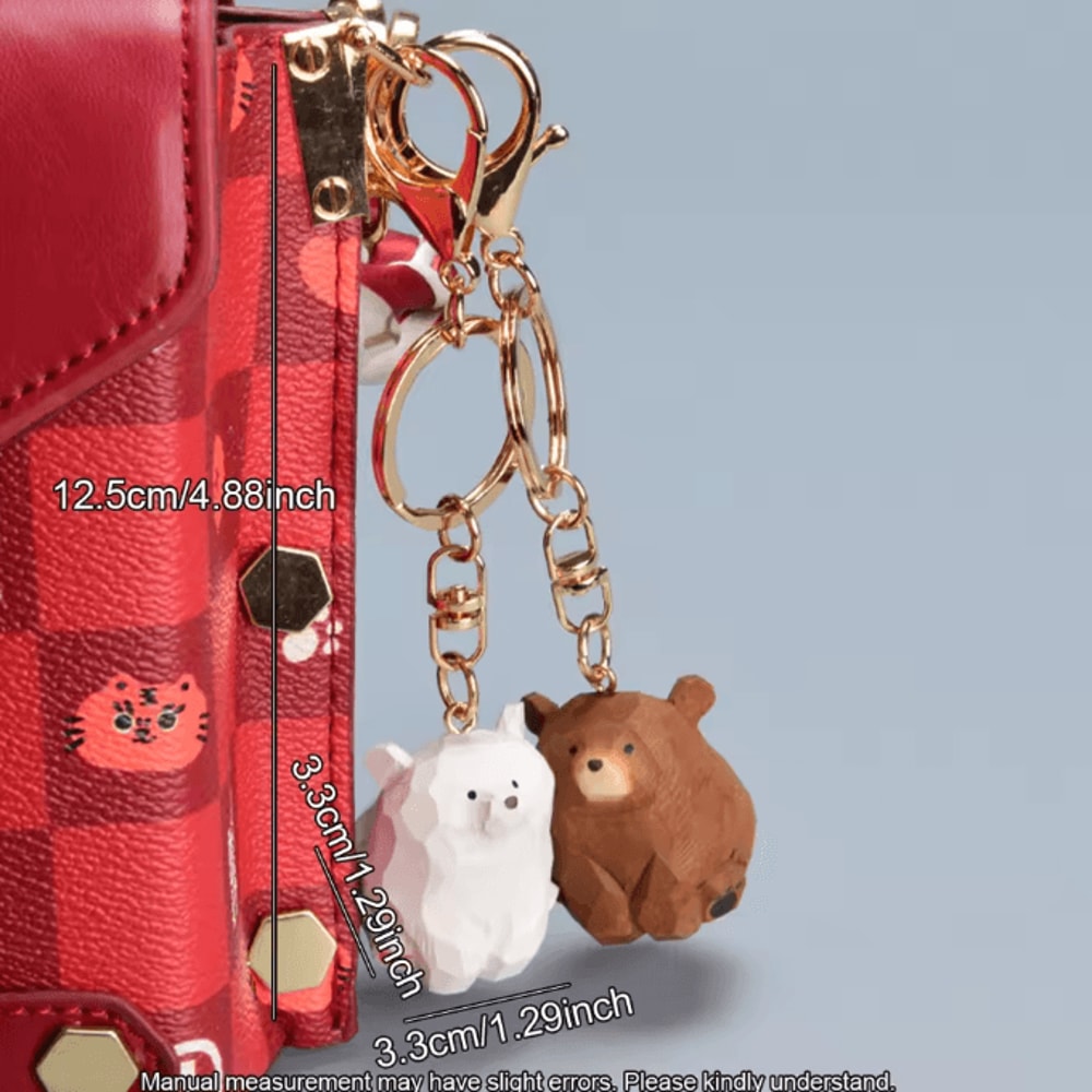 Cute Wooden Bear Keychain Personalized Cartoon Animal Couple Key Ring Bag Pendant Gift 3
