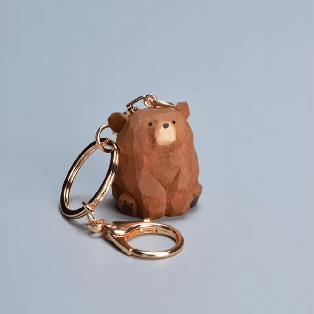 Cute Wooden Bear Keychain Personalized Cartoon Animal Couple Key Ring Bag Pendant Gift 5