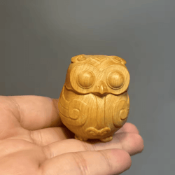 forestcharm handcrafted wooden owl sculpture mini desktop decor ornament