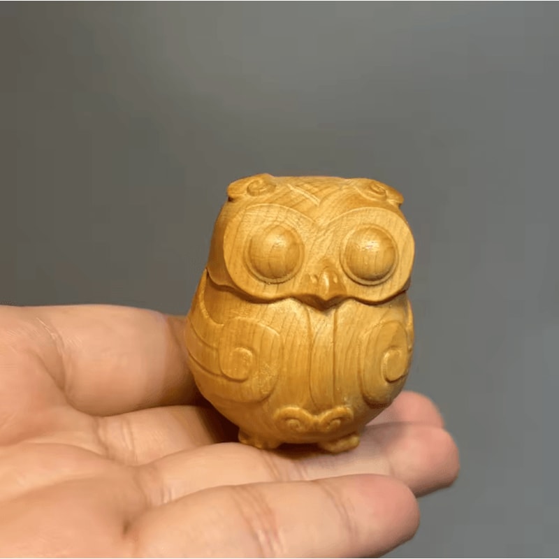 ForestCharm Handcrafted Wooden Owl Sculpture Mini Desktop Decor Ornament 0