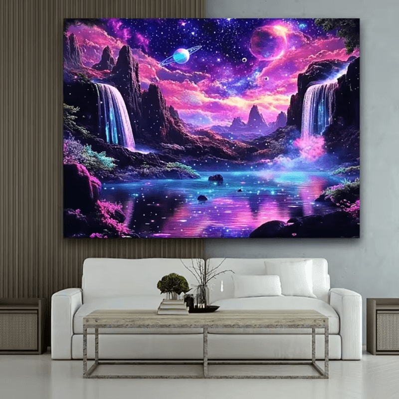 VIKAMA Fantasy Starry Sky Tapestry Glowing Waterfall Galaxy Wall Decor For Living Room 1