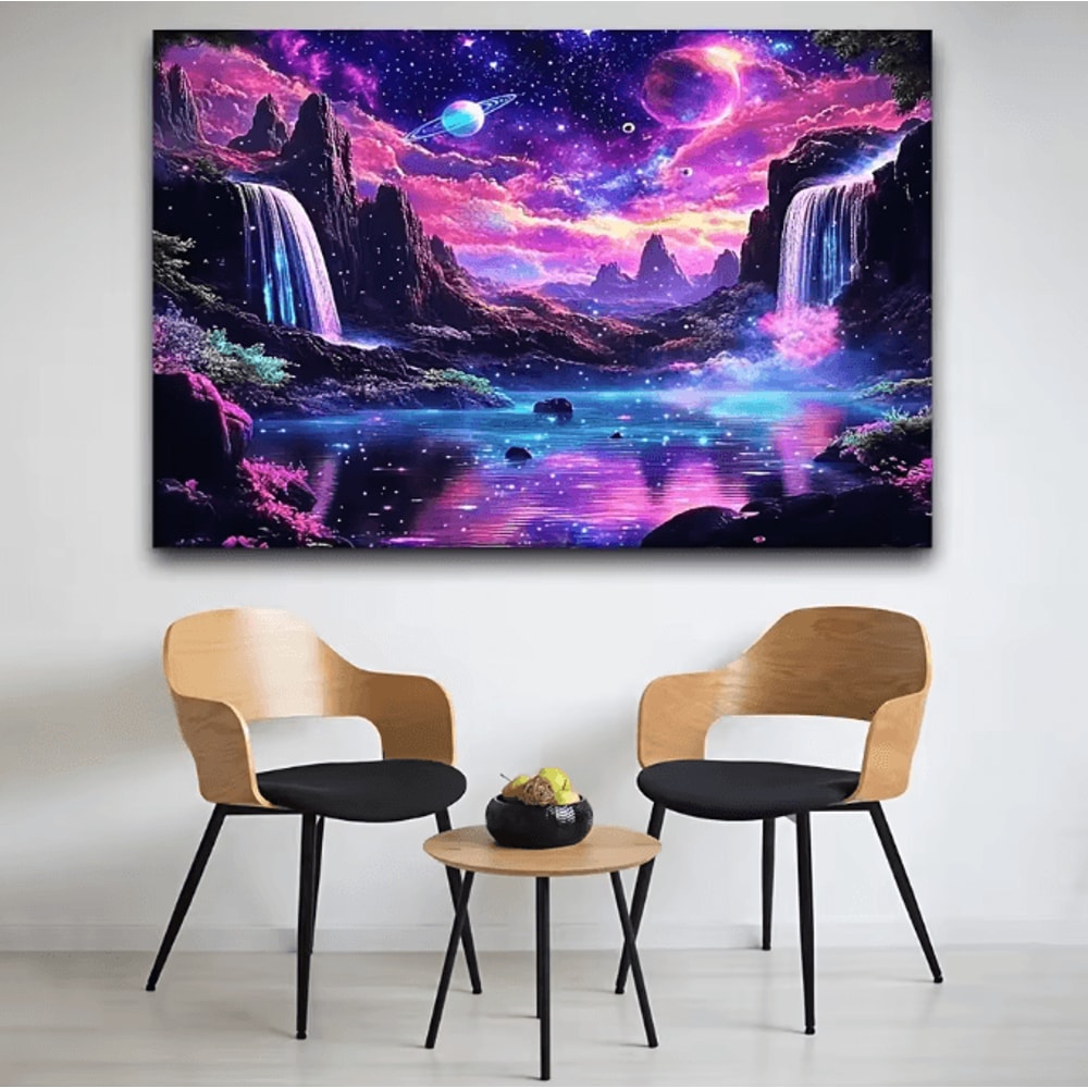 VIKAMA Fantasy Starry Sky Tapestry Glowing Waterfall Galaxy Wall Decor For Living Room 2