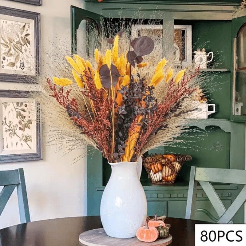 VIKAMA 40PCS Preserved Eucalyptus Pampas Bouquet Boho Dried Flower Decor For Home Weddings 2