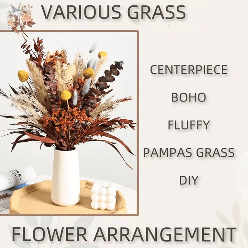 VIKAMA 40PCS Preserved Eucalyptus Pampas Bouquet Boho Dried Flower Decor For Home Weddings 5