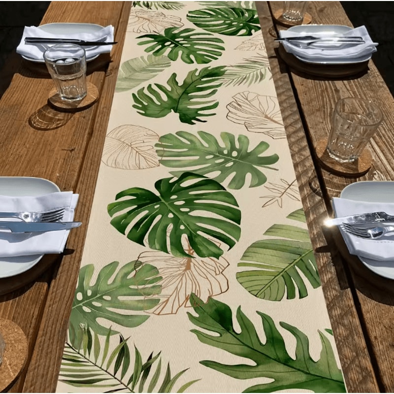 VIKAMA Tropical Palm Leaf Table Runner Linen Durable Dining Kitchen Decor 1