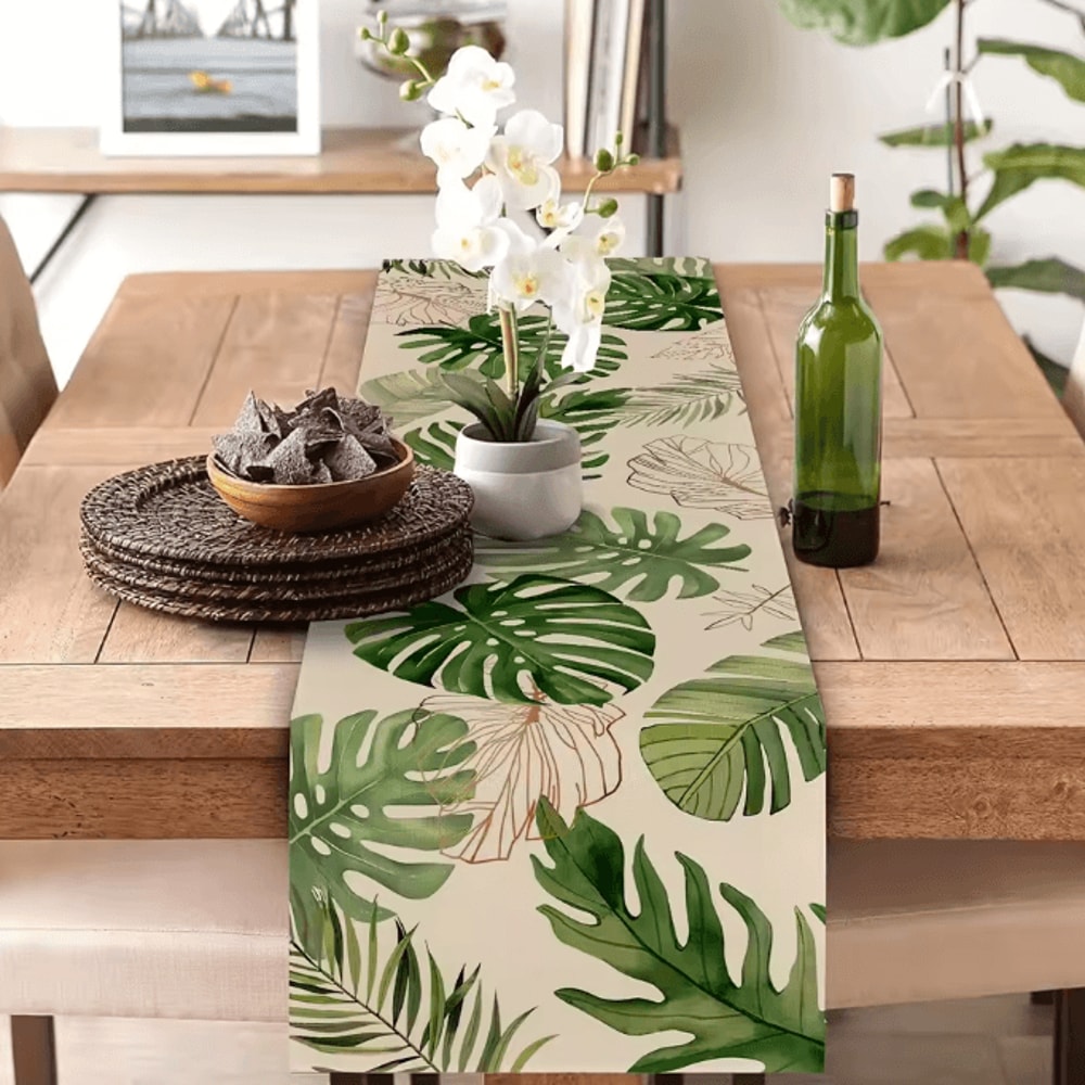 VIKAMA Tropical Palm Leaf Table Runner Linen Durable Dining Kitchen Decor 2