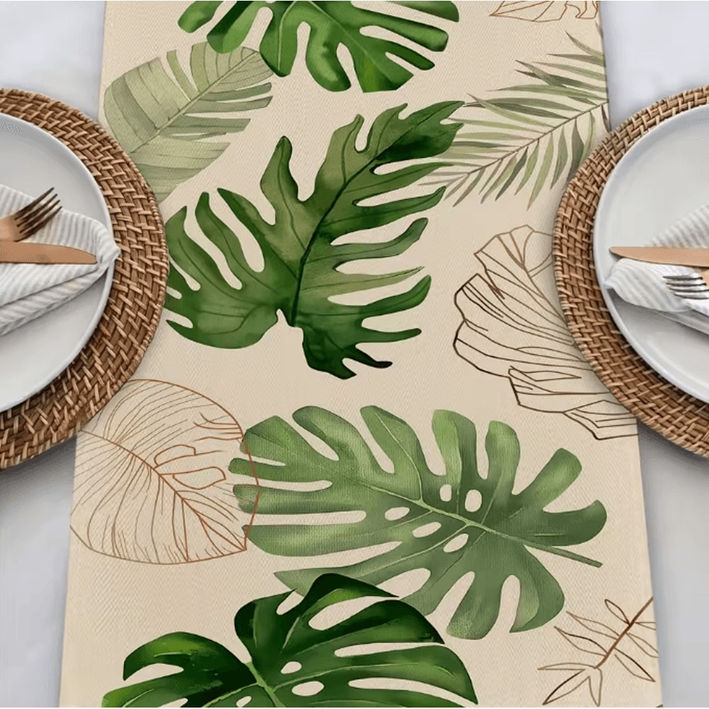 VIKAMA Tropical Palm Leaf Table Runner Linen Durable Dining Kitchen Decor 3