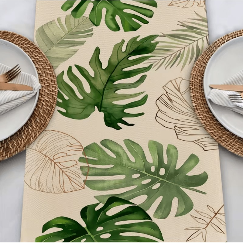 VIKAMA Tropical Palm Leaf Table Runner Linen Durable Dining Kitchen Decor 3