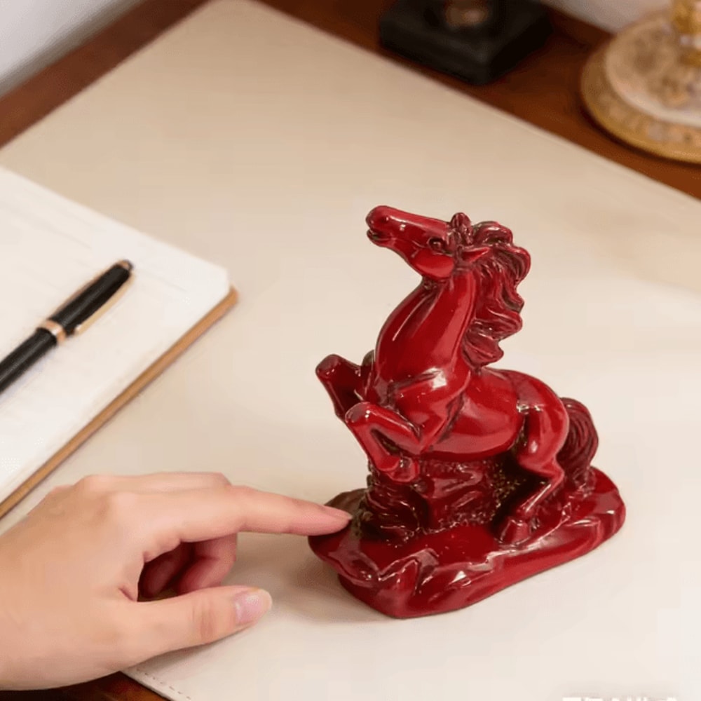 Prosperion 2026 Chinese Red Horse Statue Feng Shui Wealth Success Desk Decor 0