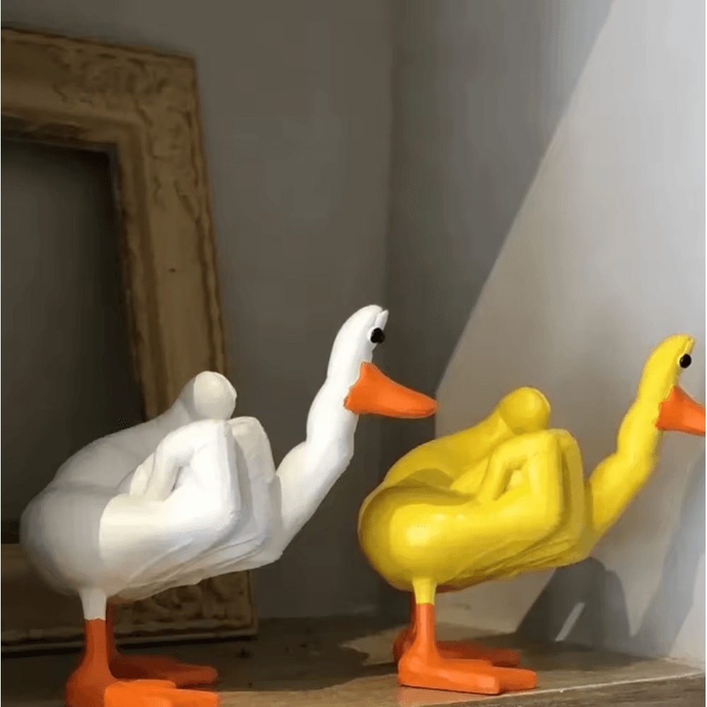 QuackAttitude Funny Duck Statue Middle Finger Cute Resin Desk Decor Gift 1
