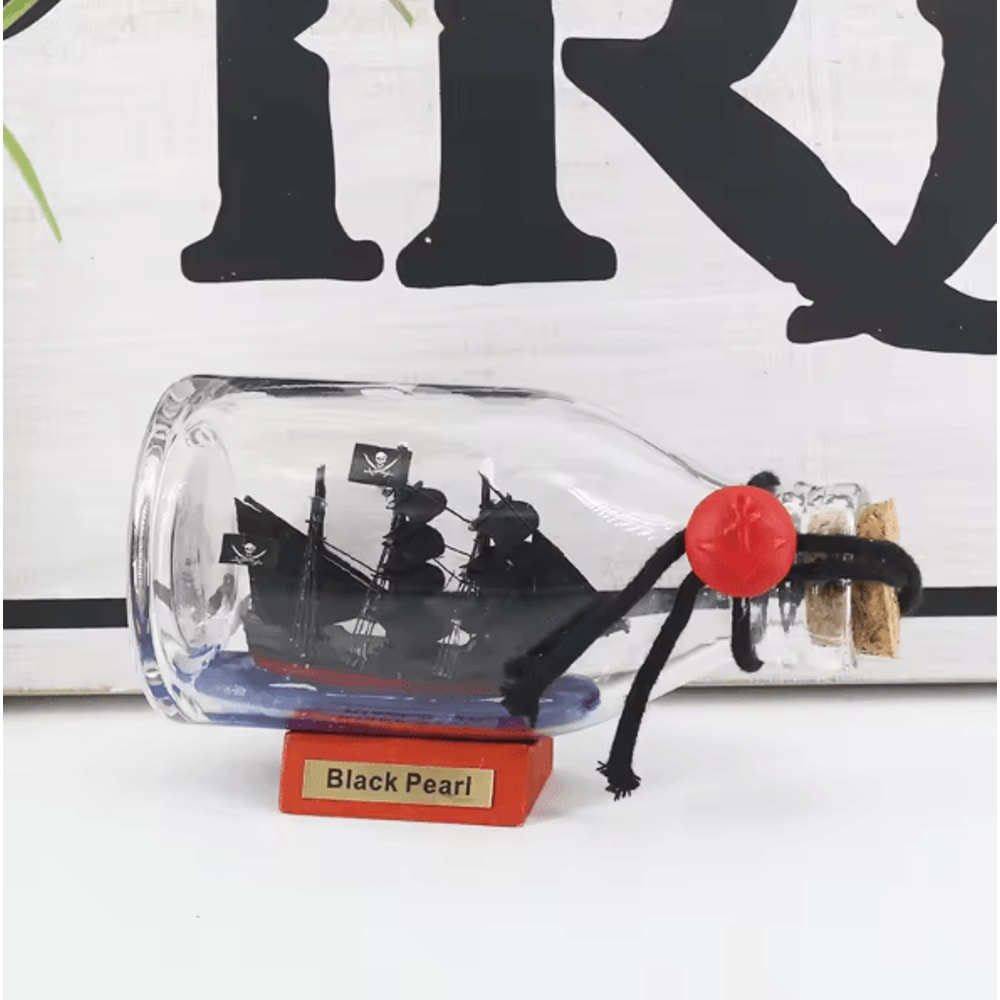 OceanMyst Black Pearl Ship In Bottle Nautical Pirate Decor Glass Ornament 3