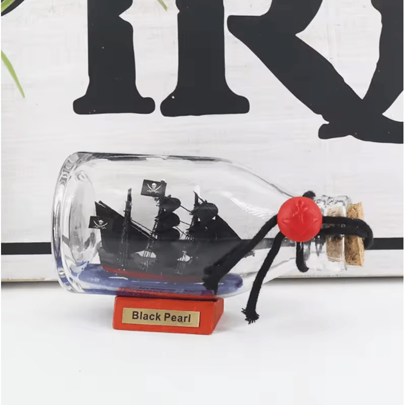 OceanMyst Black Pearl Ship In Bottle Nautical Pirate Decor Glass Ornament 3