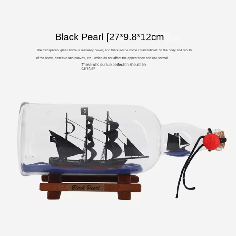 OceanMyst Black Pearl Ship In Bottle Nautical Pirate Decor Glass Ornament 7