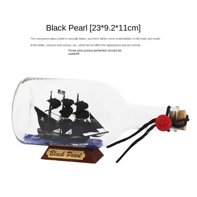 OceanMyst Black Pearl Ship In Bottle Nautical Pirate Decor Glass Ornament 6