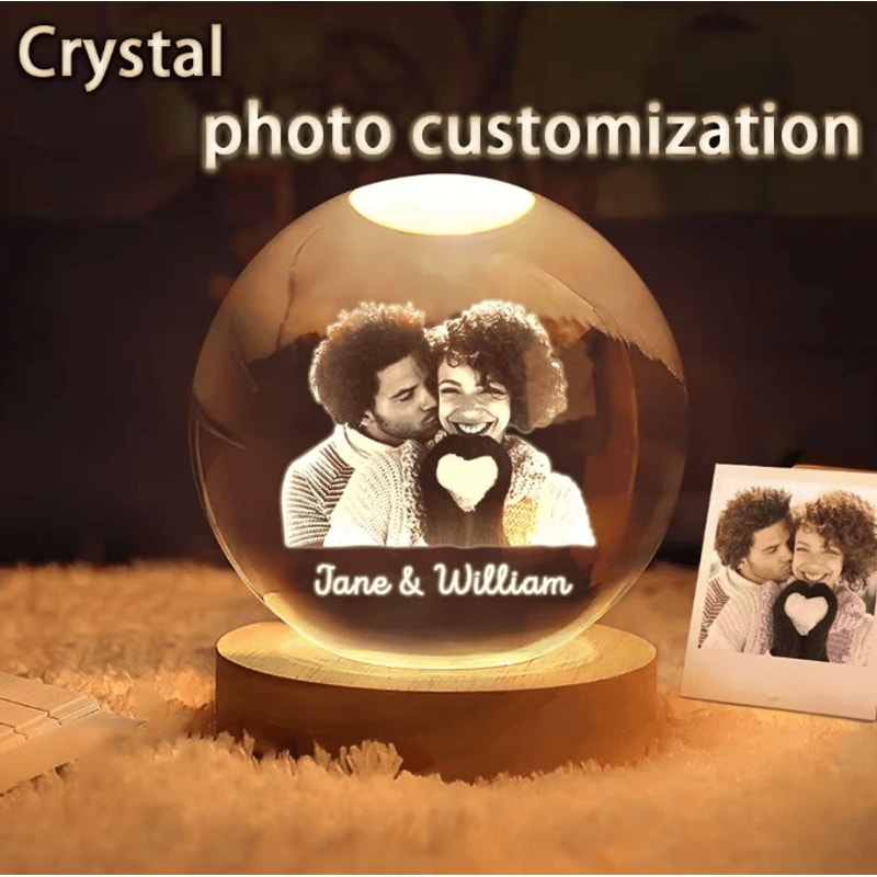 LumiMemories Custom Crystal Ball Night Light Personalized Photo LED Lamp Gift 0