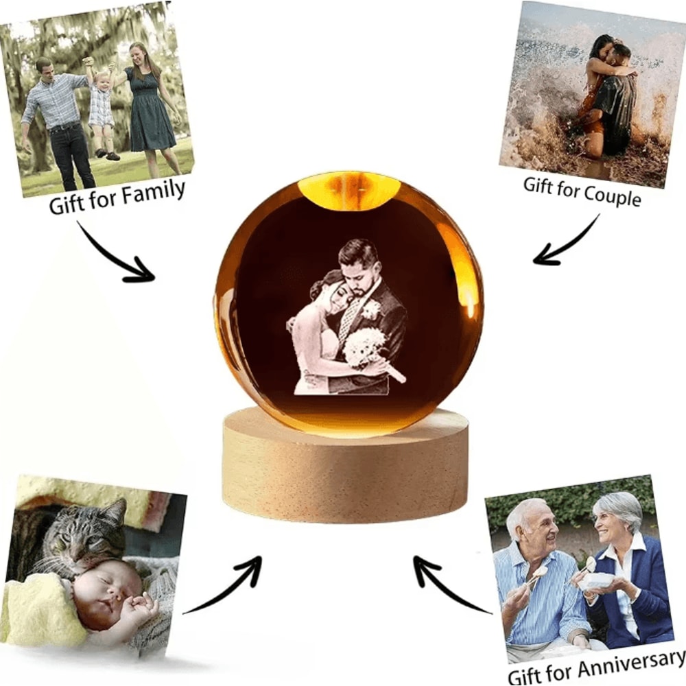 LumiMemories Custom Crystal Ball Night Light Personalized Photo LED Lamp Gift 3