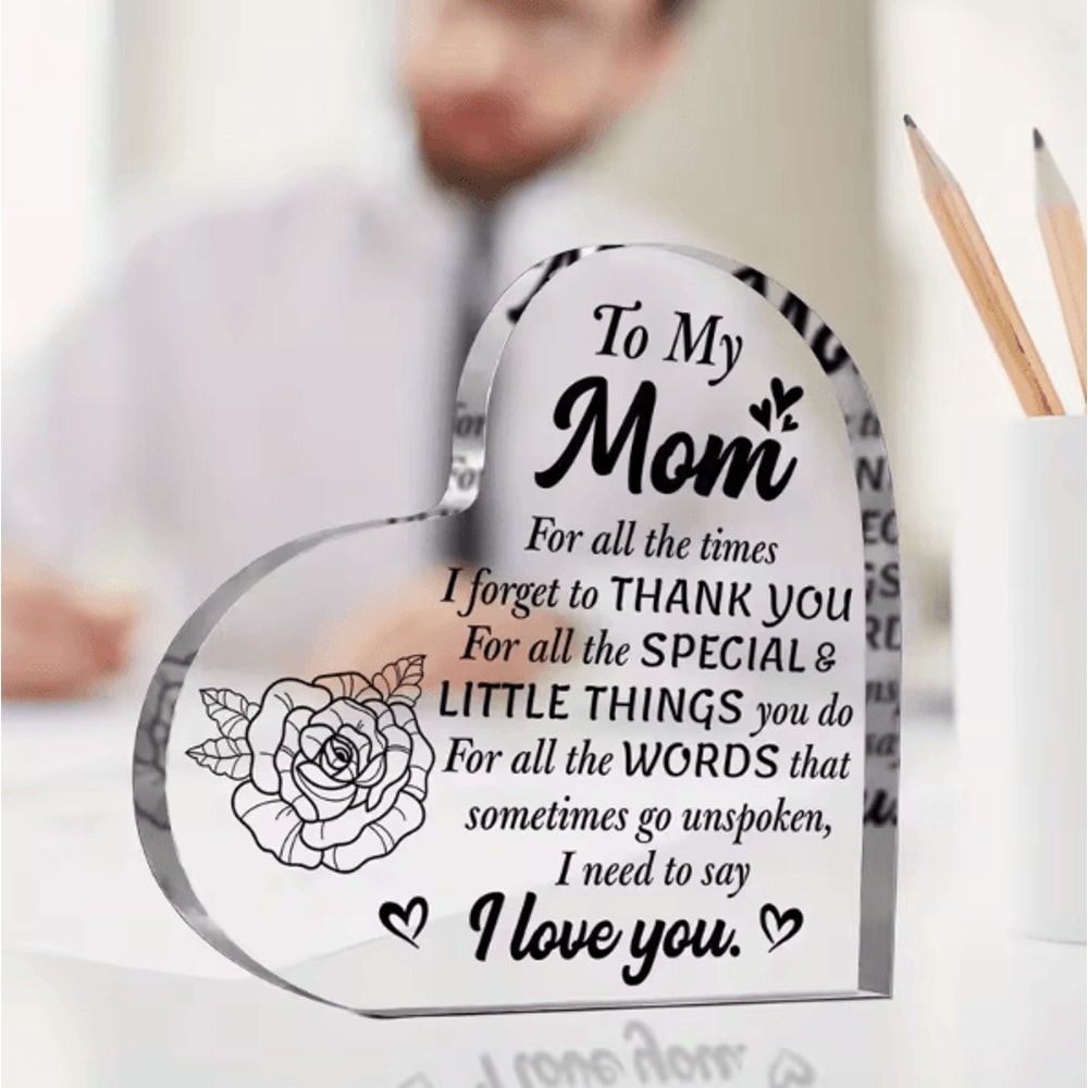 LoveMom Acrylic I Love You Mom Gift Plaque Birthday Mothers Day Decor 1